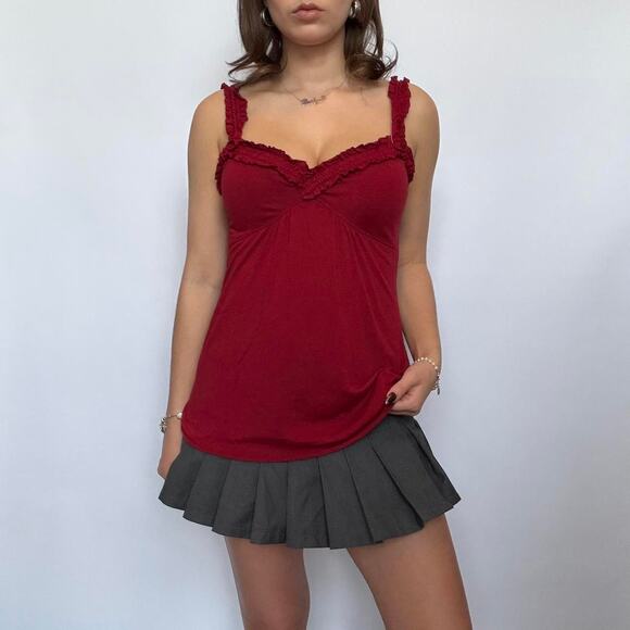 Maroon Red Ruffle Tank Top - Picture 2 of 4